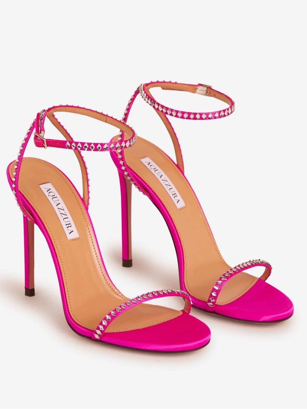 Aquazzura Olie Crystal Sandal 105 Hot Pink Satin Heels NWT Size 41 IT